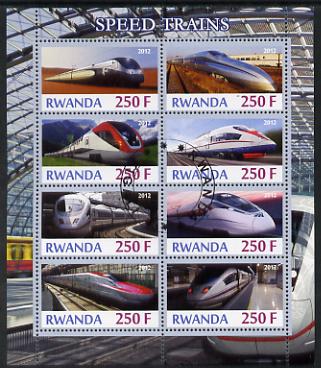 Rwanda 2012 High-Speed Trains perf sheetlet containing 8 values fine cto used