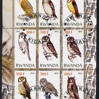 Rwanda 2012 Owls perf sheetlet containing 9 values fine cto used