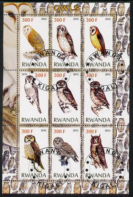 Rwanda 2012 Owls perf sheetlet containing 9 values fine cto used