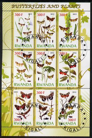 Rwanda 2012 Butterflies & Plants #1 perf sheetlet containing 9 values fine cto used