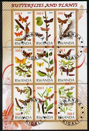 Rwanda 2012 Butterflies & Plants #2 perf sheetlet containing 9 values fine cto used