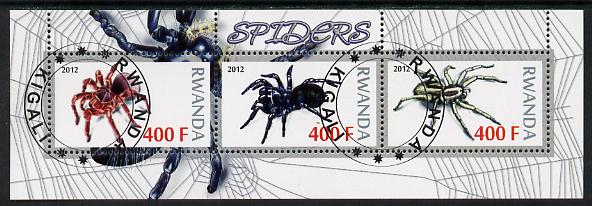 Rwanda 2012 Spiders perf sheetlet containing 3 values fine cto used