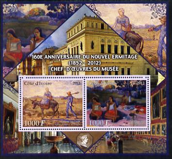 Ivory Coast 2012 160th Anniversary of Masterpieces in the New Hermitage Museum #3 perf sheetlet containing 2 values unmounted mint