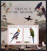 Ivory Coast 2012 Birds of the World #3 imperf sheetlet containing 2 values unmounted mint
