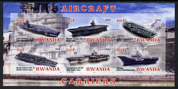 Rwanda 2012 Aircraft Carriers #1 imperf sheetlet containing 6 values unmounted mint