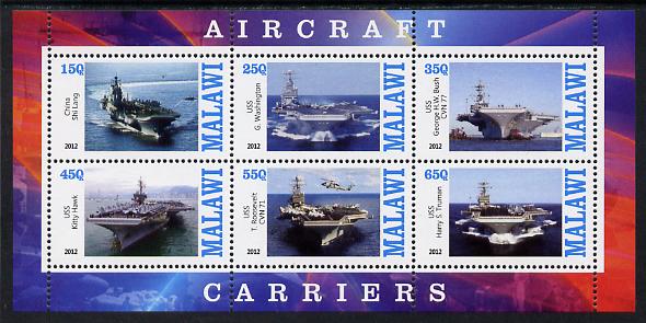 Malawi 2012 Aircraft Carriers #1 perf sheetlet containing 6 values unmounted mint