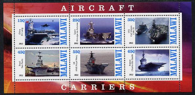 Malawi 2012 Aircraft Carriers #2 perf sheetlet containing 6 values unmounted mint