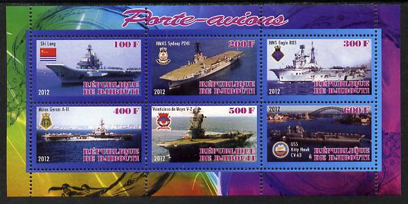 Djibouti 2012 Aircraft Carriers #1 perf sheetlet containing 6 values unmounted mint