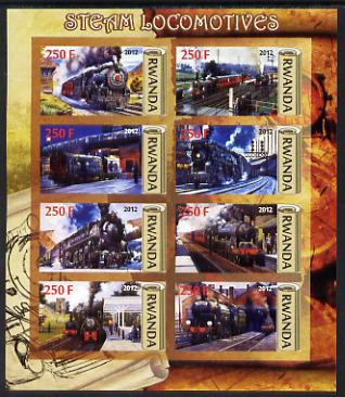 Rwanda 2012 Steam Locomotives imperf sheetlet containing 8 values unmounted mint