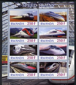 Rwanda 2012 High-Speed Trains perf sheetlet containing 8 values unmounted mint