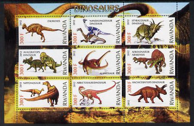 Rwanda 2012 Dinosaurs perf sheetlet containing 9 values unmounted mint