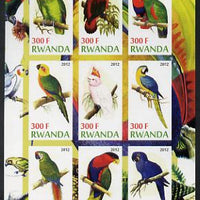 Rwanda 2012 Parrots imperf sheetlet containing 9 values unmounted mint