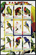 Rwanda 2012 Parrots imperf sheetlet containing 9 values unmounted mint