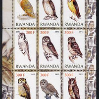 Rwanda 2012 Owls perf sheetlet containing 9 values unmounted mint