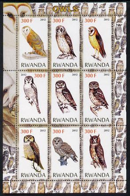 Rwanda 2012 Owls perf sheetlet containing 9 values unmounted mint