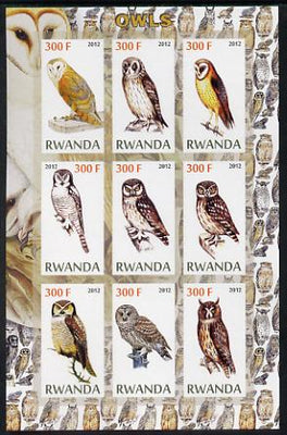 Rwanda 2012 Owls imperf sheetlet containing 9 values unmounted mint