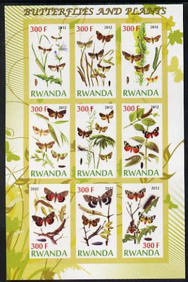 Rwanda 2012 Butterflies & Plants #1 imperf sheetlet containing 9 values unmounted mint