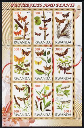 Rwanda 2012 Butterflies & Plants #2 perf sheetlet containing 9 values unmounted mint