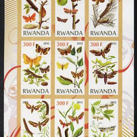 Rwanda 2012 Butterflies & Plants #2 imperf sheetlet containing 9 values unmounted mint