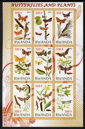 Rwanda 2012 Butterflies & Plants #2 imperf sheetlet containing 9 values unmounted mint