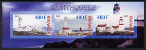 Rwanda 2012 Lighthouses imperf sheetlet containing 3 values unmounted mint