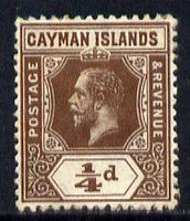 Cayman Islands 1912-20 KG5 MCA 1/4d brown mounted mint SG 40