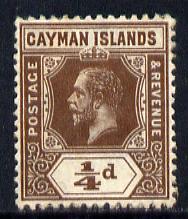 Cayman Islands 1912-20 KG5 MCA 1/4d brown mounted mint SG 40