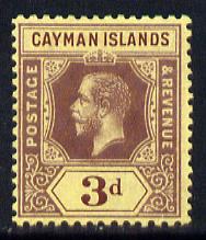 Cayman Islands 1912-20 KG5 MCA 3d purple on yellow (yellow back) mounted mint SG 45b