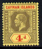 Cayman Islands 1912-20 KG5 MCA 4d black & red on yellow mounted mint SG 46