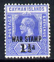 Cayman Islands 1917 War Tax 1.5d on 2.5d deep blue mounted mint SG 56