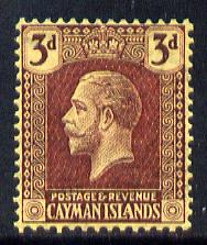 Cayman Islands 1921-26 KG5 Script CA 3d purple on yellow mounted mint SG 75