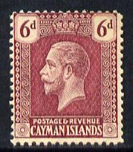 Cayman Islands 1921-26 KG5 Script CA 6d claret mounted mint SG 77