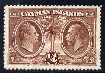 Cayman Islands 1932 Centenary 1/4d brown mounted mint SG 84