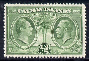Cayman Islands 1932 Centenary 1/2d green mounted mint SG 85