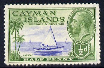 Cayman Islands 1935 KG5 Pictorial - Cat Boat 1/2d ultramarine & green mounted mint, SG 97