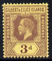 Gilbert & Ellice Islands 1912-24 KG5 MCA 3d purple on yellow mounted mint SG 16