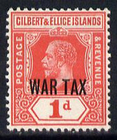 Gilbert & Ellice Islands 1918 War Tax 1d red mounted mint SG 26