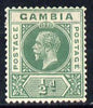 Gambia 1921-22 KG5 Script CA 1/2d dull green mounted mint SG 108
