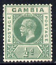 Gambia 1921-22 KG5 Script CA 1/2d dull green mounted mint SG 108