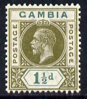 Gambia 1921-22 KG5 Script CA 1.5d olive-green & blue-green mounted mint SG 110