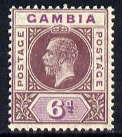 Gambia 1921-22 KG5 Script CA 6d dull & bright purple mounted mint SG 114