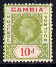 Gambia 1921-22 KG5 Script CA 10d pale sage-green & carmine mounted mint SG 116