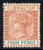Gibraltar 1886-98 Sterling Currency 4d orange-brown & green mounted mint SG 43