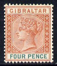Gibraltar 1886-98 Sterling Currency 4d orange-brown & green mounted mint SG 43