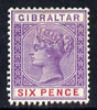 Gibraltar 1886-98 Sterling Currency 6d violet & red mounted mint SG 44