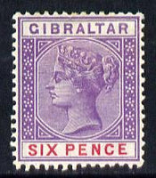 Gibraltar 1886-98 Sterling Currency 6d violet & red mounted mint SG 44