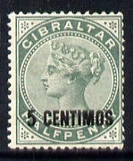 Gibraltar 1889 Spanish Currency Surcharge 5c on 1/2d green mounted mint SG 15