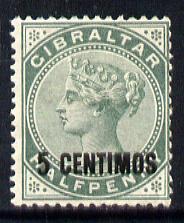 Gibraltar 1889 Spanish Currency Surcharge 5c on 1/2d green mounted mint SG 15