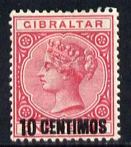 Gibraltar 1889 Spanish Currency Surcharge 10c on 1d rose mounted mint SG 16