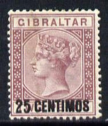 Gibraltar 1889 Spanish Currency Surcharge 25c on 2d brown-purple mounted mint SG 17
